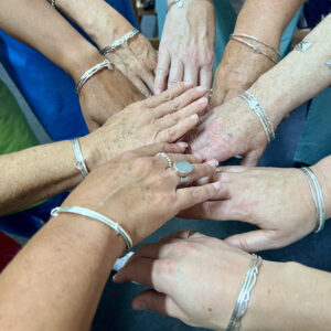 Sterling silver bangles made in the workshop and ready to wear home with pride.