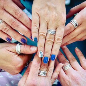 Silver spinning and stacking rings made at BENCHspace silversmithing jewellery school