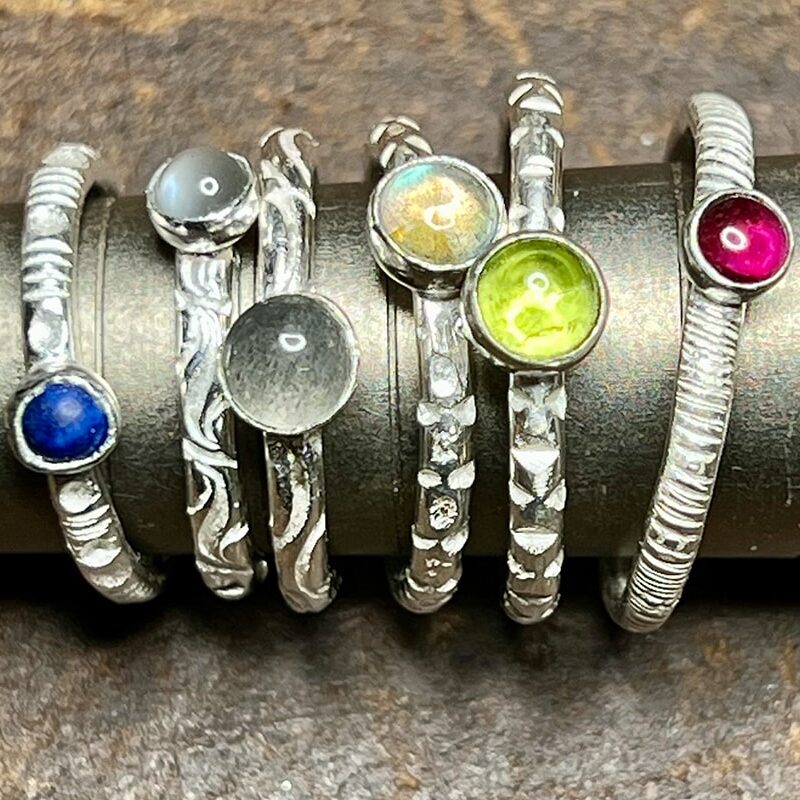 Silver gemstone rings made at BENCHspace silversmithing jewellery school