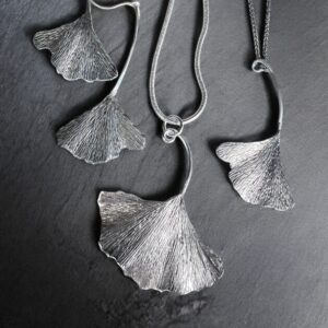 handmade silver ginkgo leaves as earrings and pendants